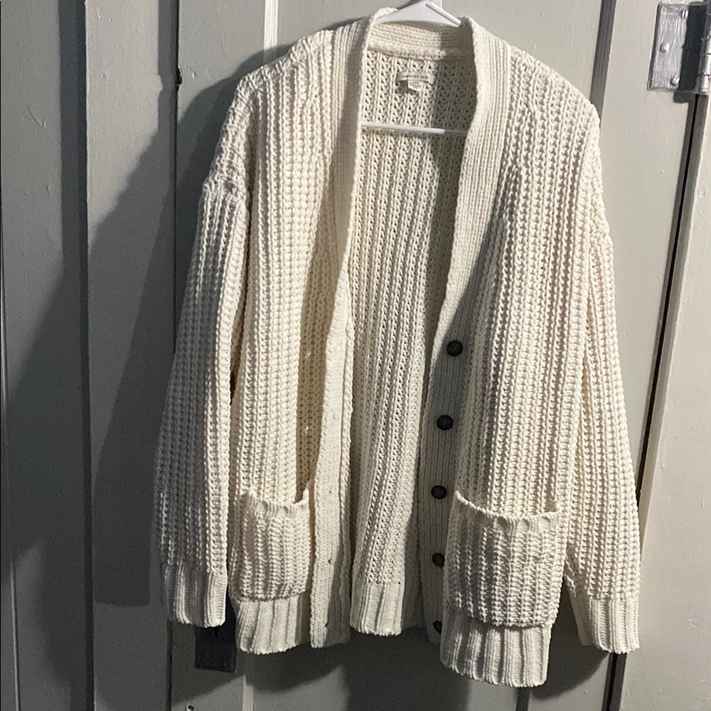 American Eagle Outfitters Cream Cable Knit Cardigan Sweater